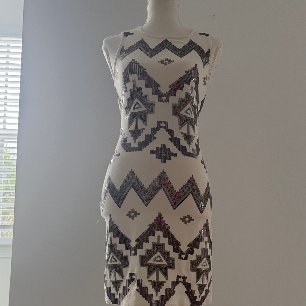 Express White and Black Patterned Midi Dress